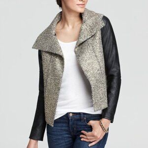 GENERATION LOVE ~ Gold Metallic Boucle Tweed Zip Jacket Faux Leather Sleeves